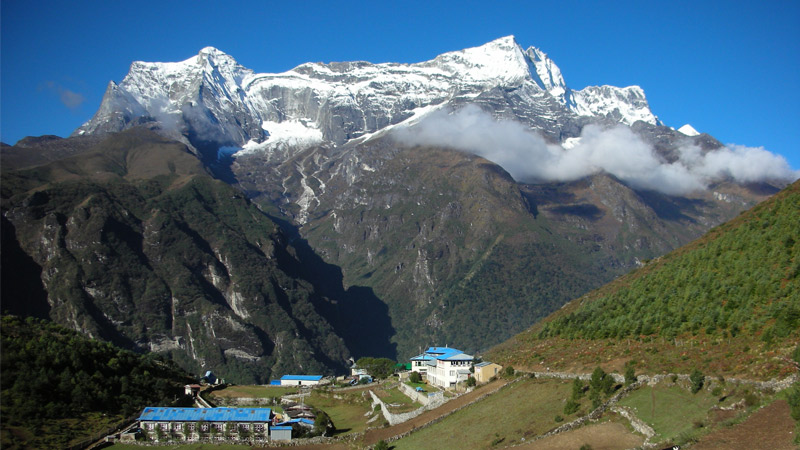 Sherpa village and Himalayan peaks  -  himaland.com